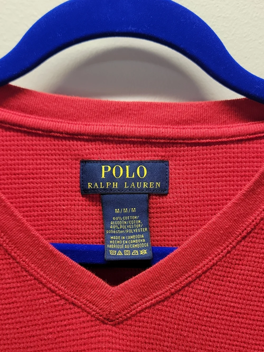 Polo by Ralph Lauren Red V-Neck Sweater with Navy Pony Men's Sz Medium